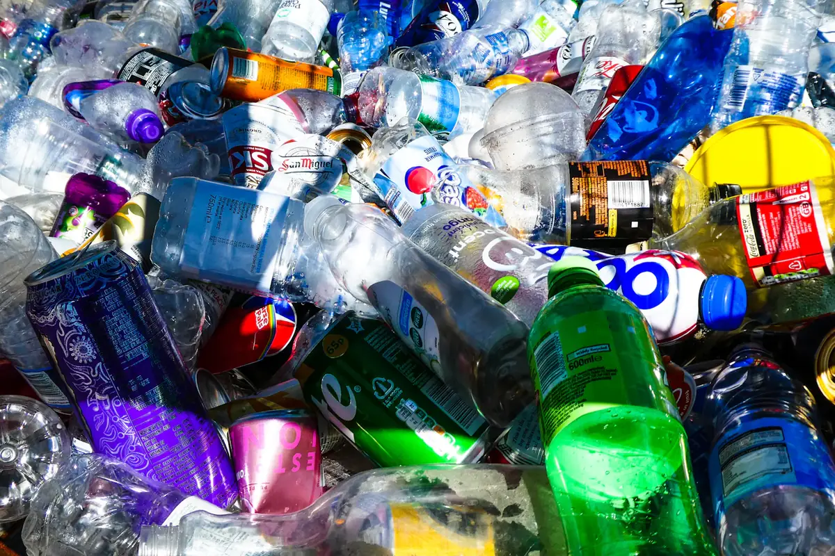 Pile of plastic bottles for recycling